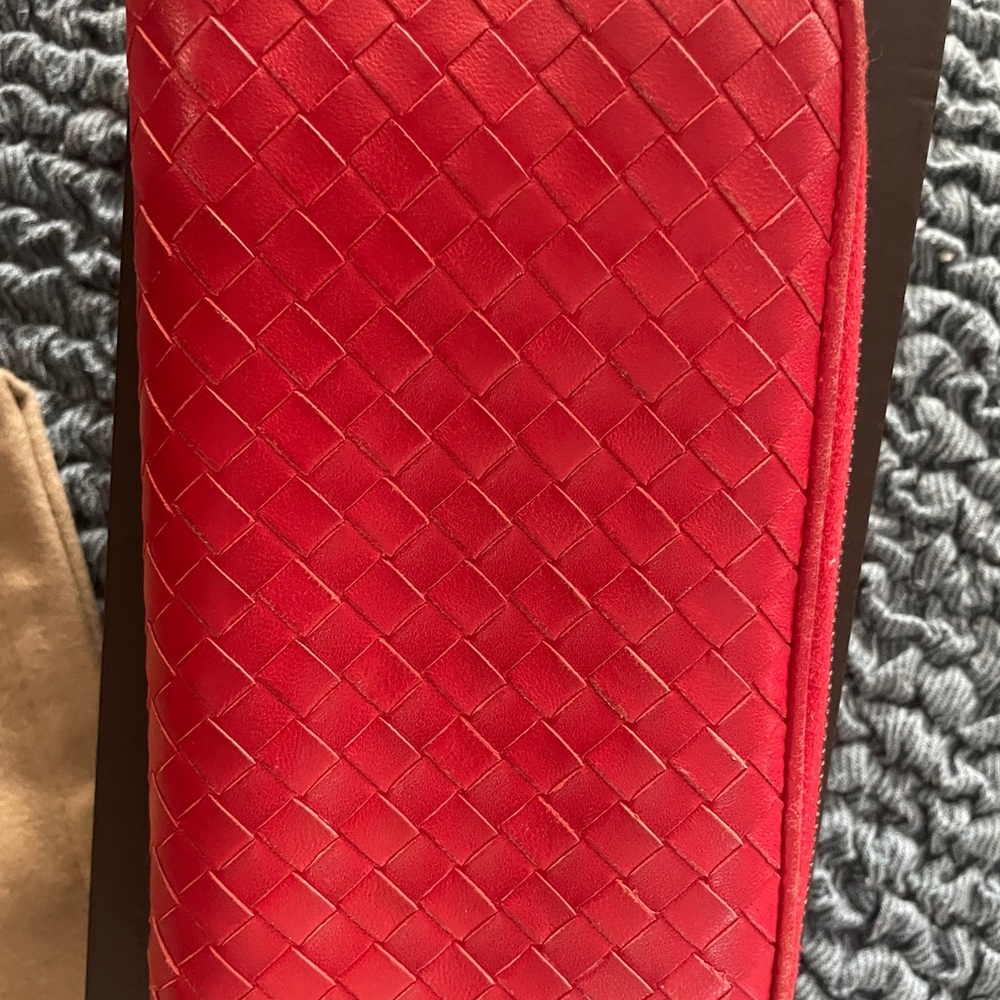 Red Bottega Venetta long Leather zip around wallet